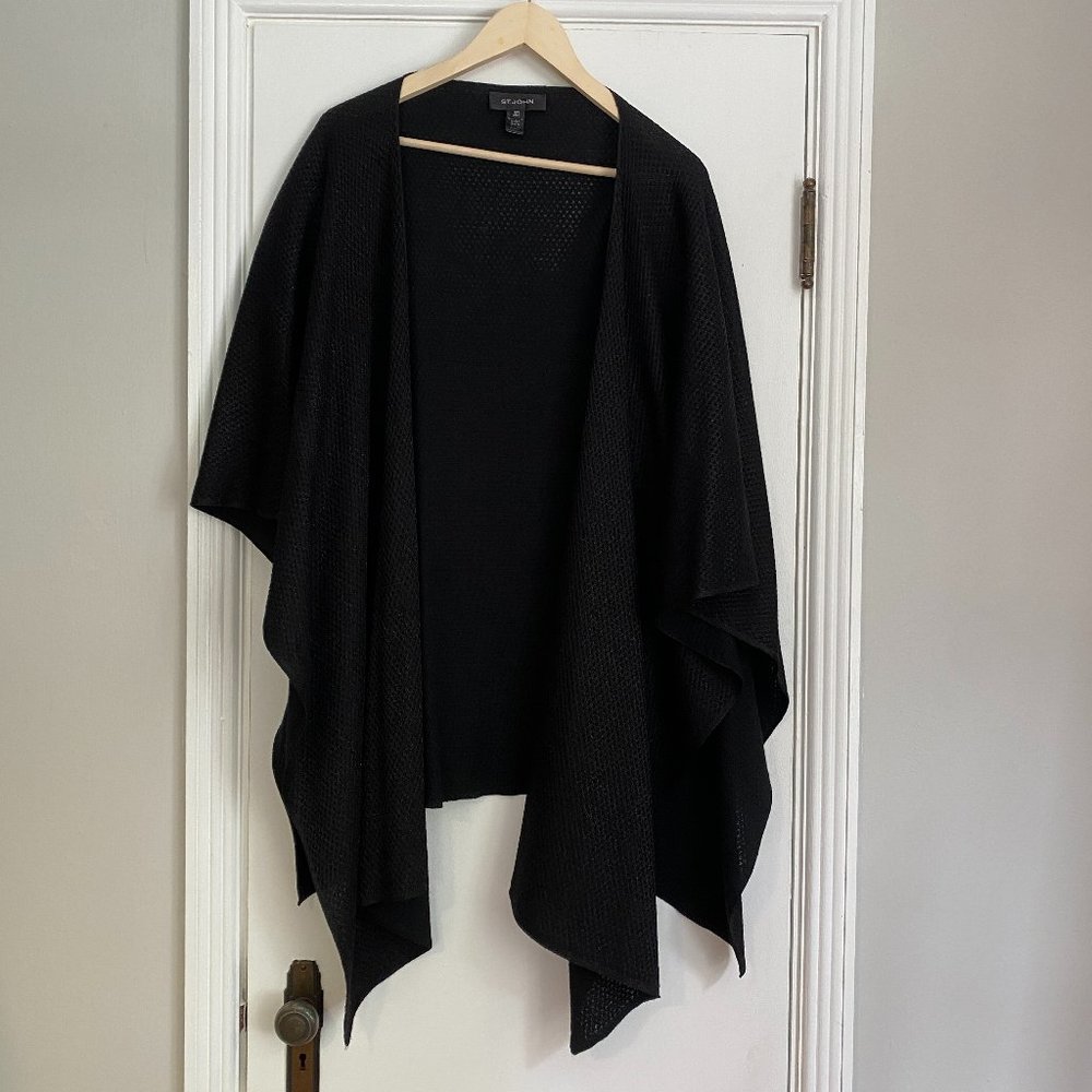 St. John Metallic Black Wrap Sweater One Size